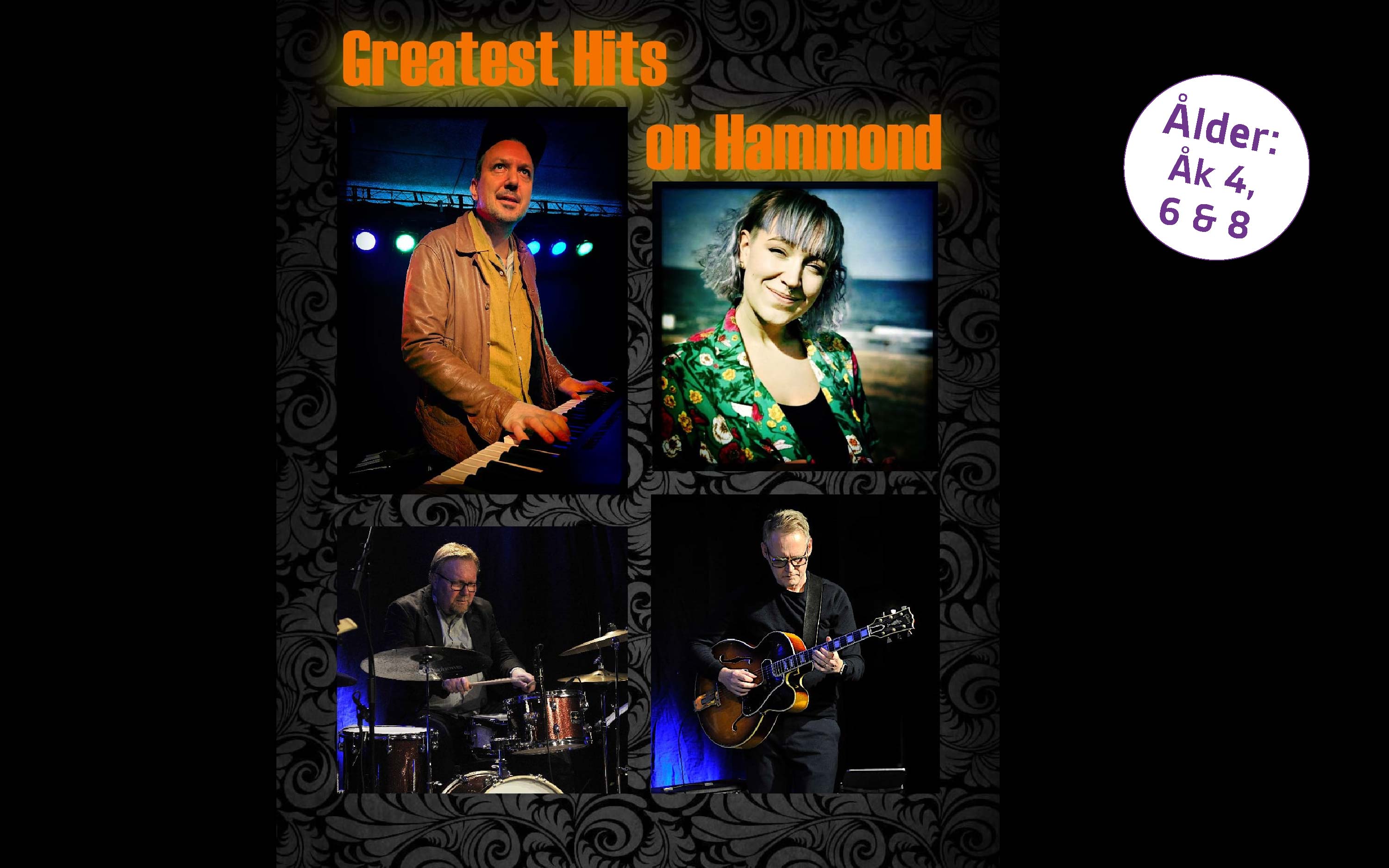 collage av bilder av musiker med texten Greatest hits on hammond