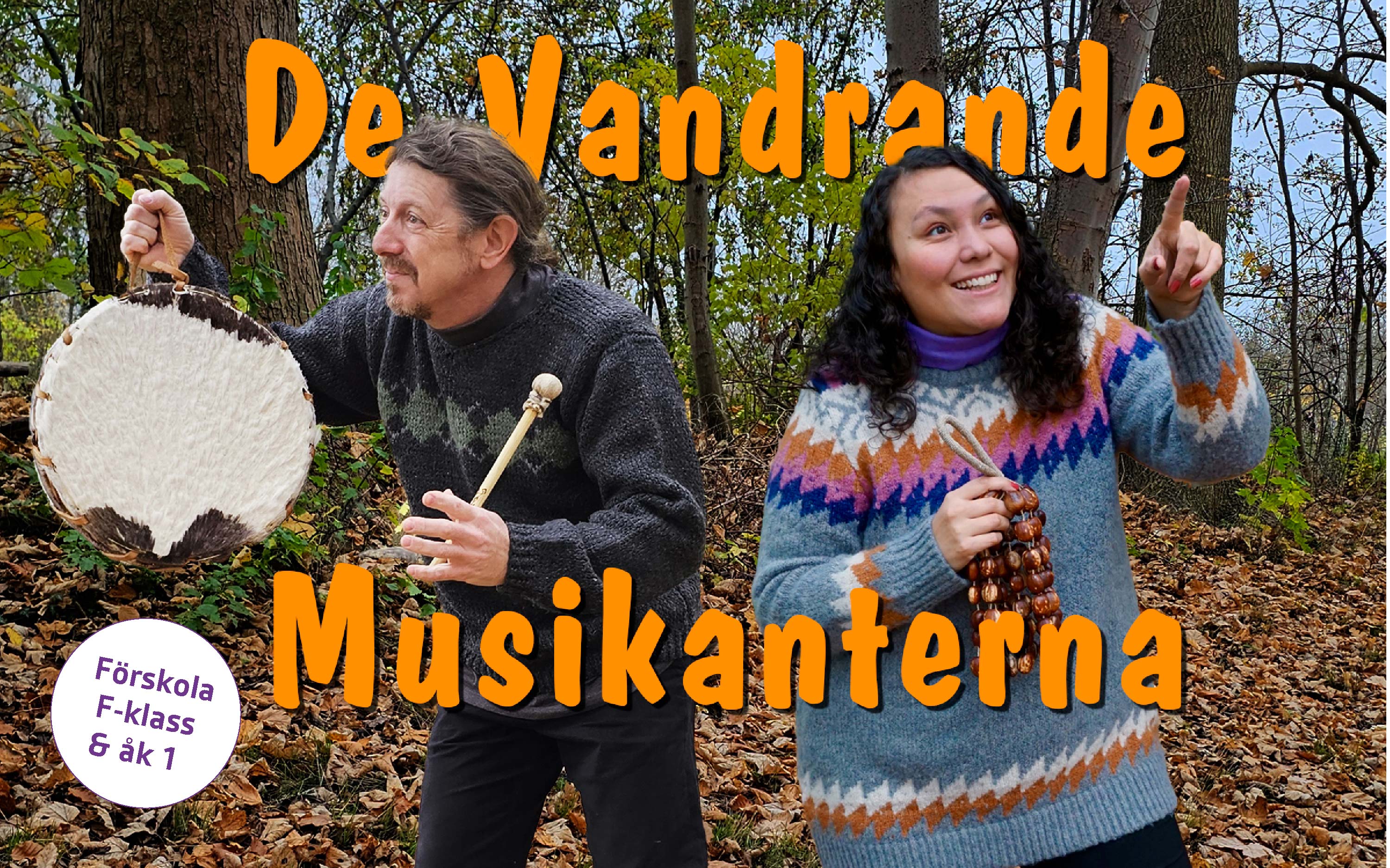 Tania Wayra och Fernando Massino med instrument på en skogsbakgrund